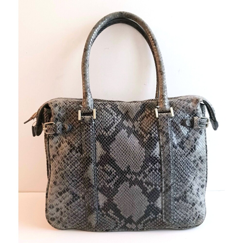 Brooks Brothers Satchel Gray Python Snake Embossed Leather Top Handles 11X4X9